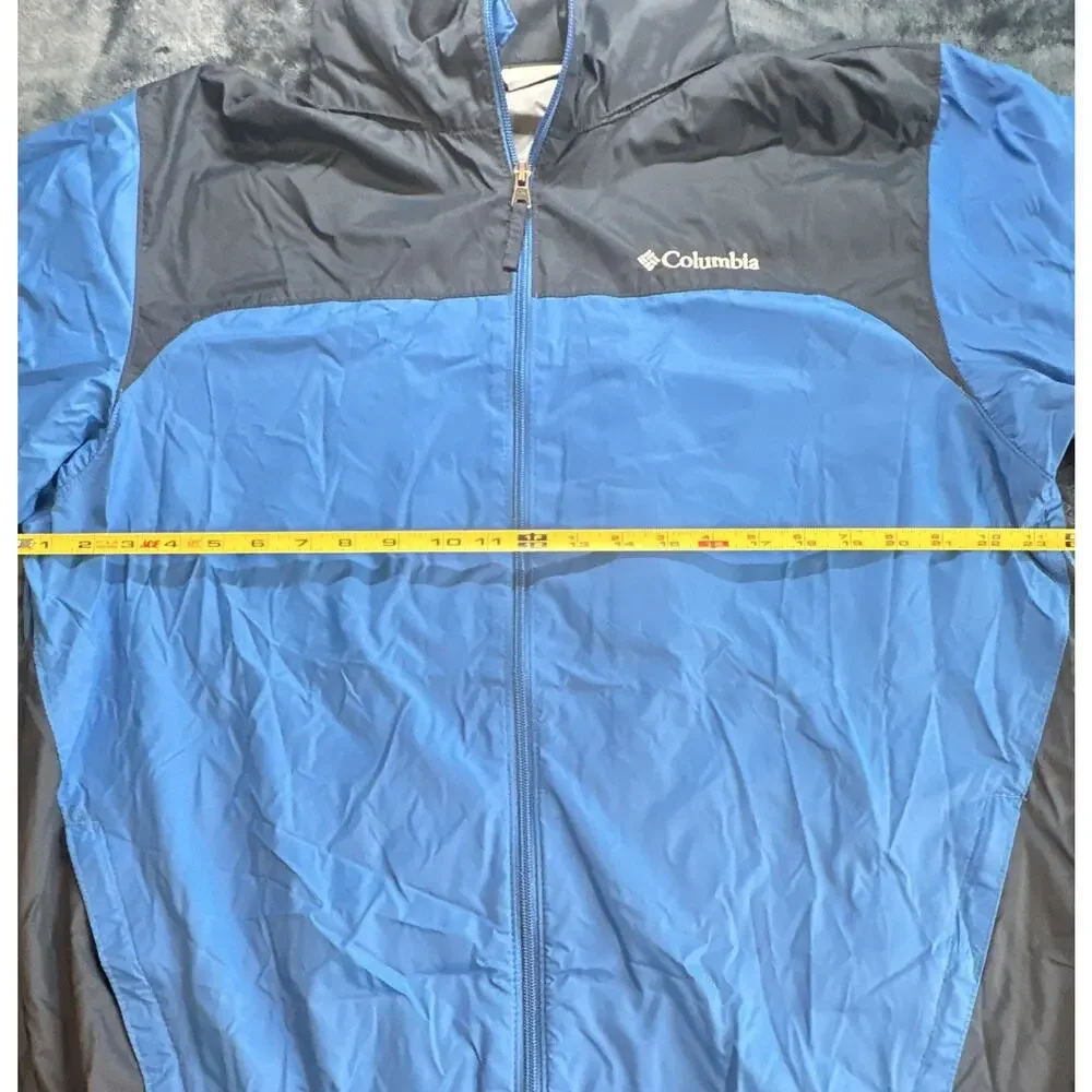 Columbia Men’s Blue/Gray Retract Hood Full Zip Windbreaker Stand-Up L